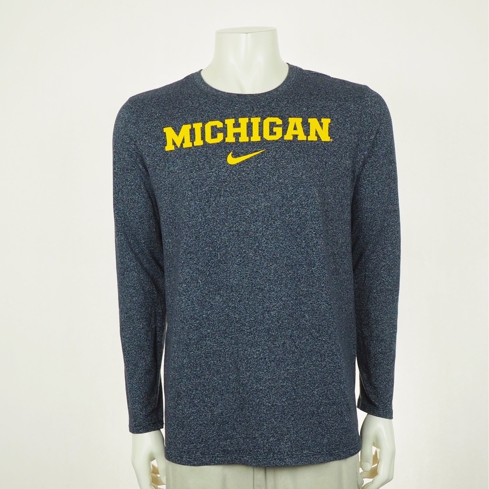 Nike Team Michigan Wolverines Tee Shirt Mens Large Blue NCAA Athletic Cut Crew